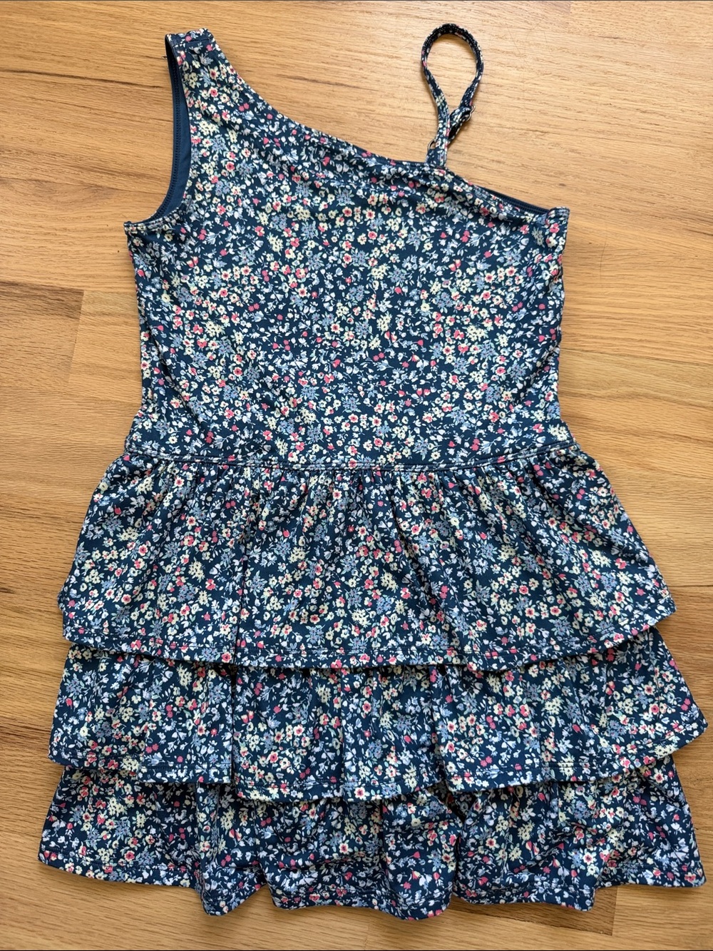 Abercrombie kids Girls Navy Floral One-Shoulder Tiered Dress Top girls sz 11/12